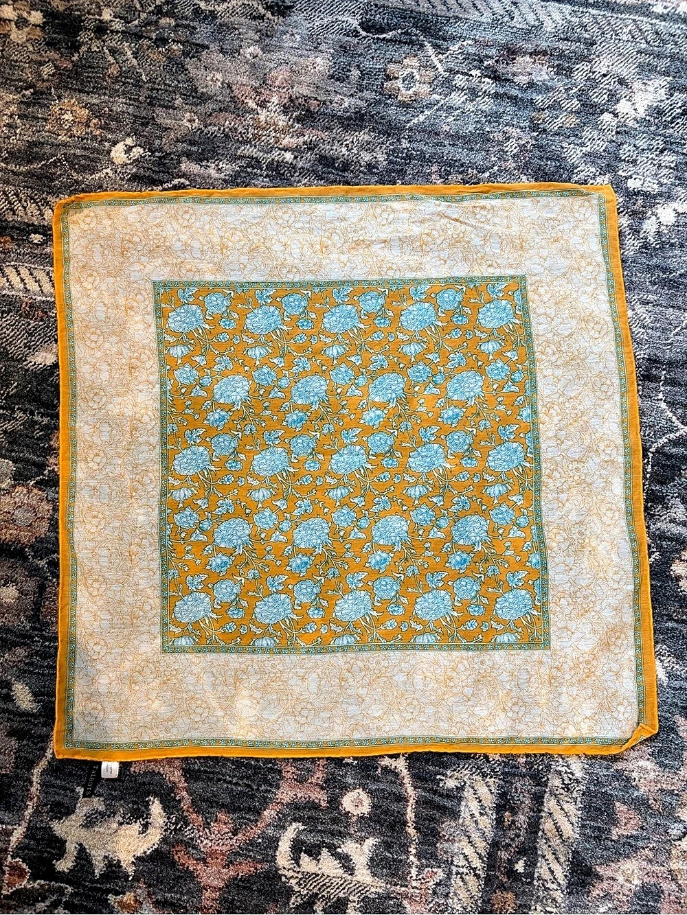 Talbots Floral Square Scarf in Orange & Blue